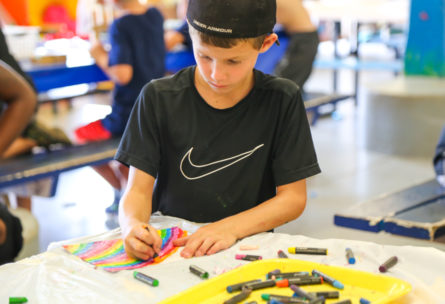 Camper coloring artwork with crayons