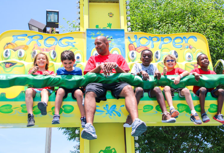 Campers on a theme park ride