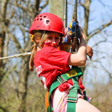 Girl camper on a zip line